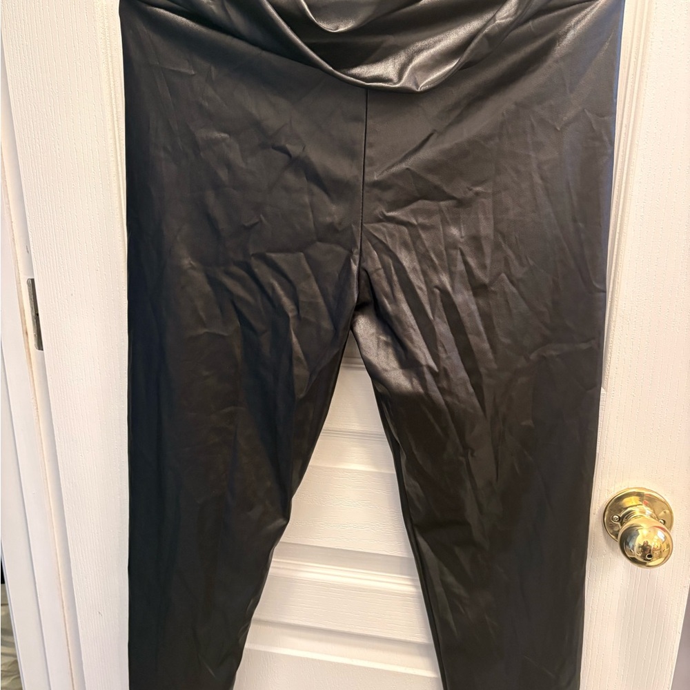 Black Straight Leg Women's faux leather Pants